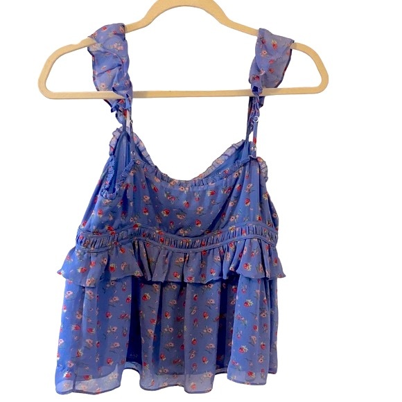 Joie Silk Blue Floral Ruffle Babydoll Camisole - Picture 2 of 11